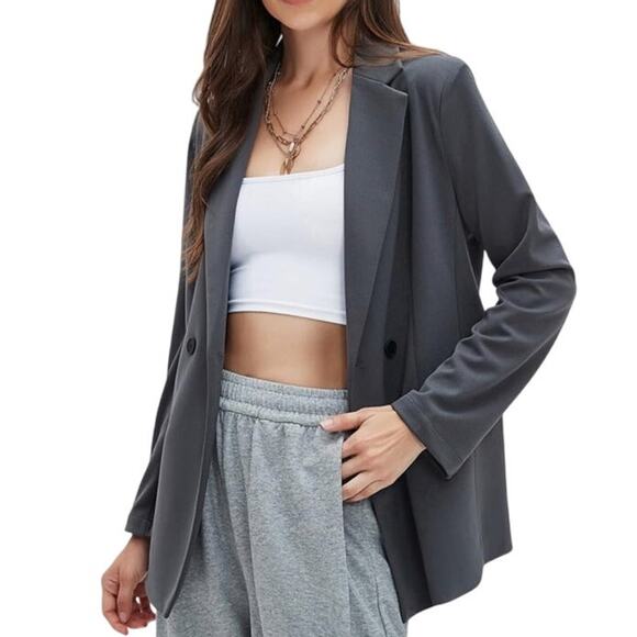 Exlura Women's Large Dark Gray Lightweight Long Sleeve Knit Loose Fit Jacket - Picture 2 of 7